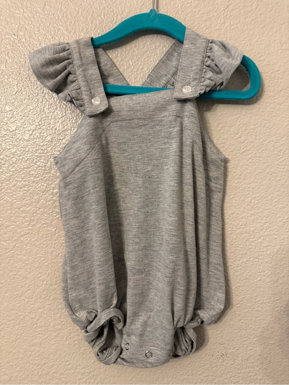Jamie Kay Heather Gray Ruffle Strap Baby Romper